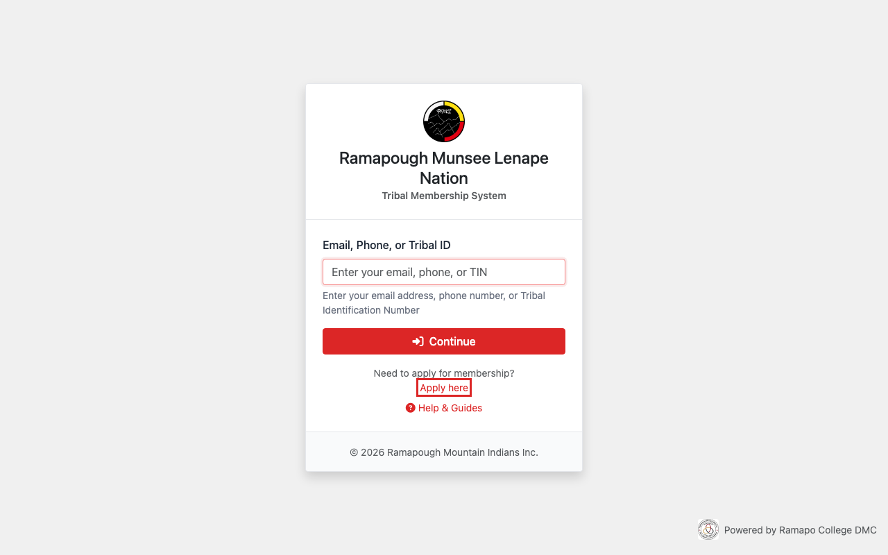 Login page with apply link
