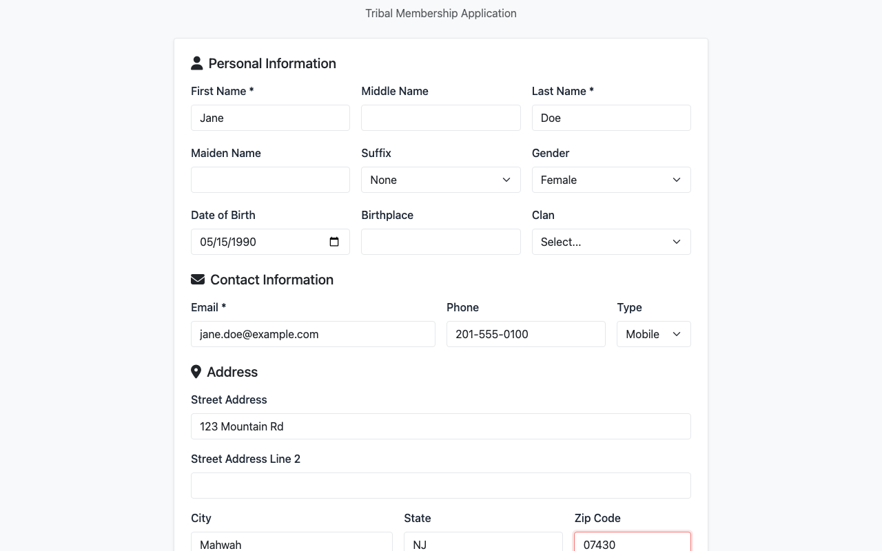 Contact and address fields