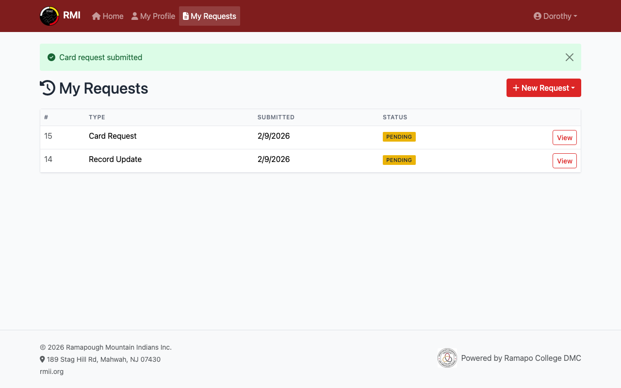 Pending card request