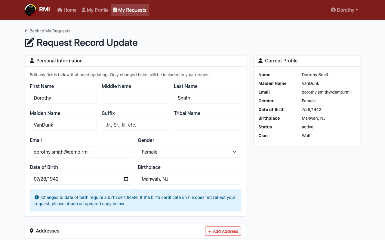 Personal information form