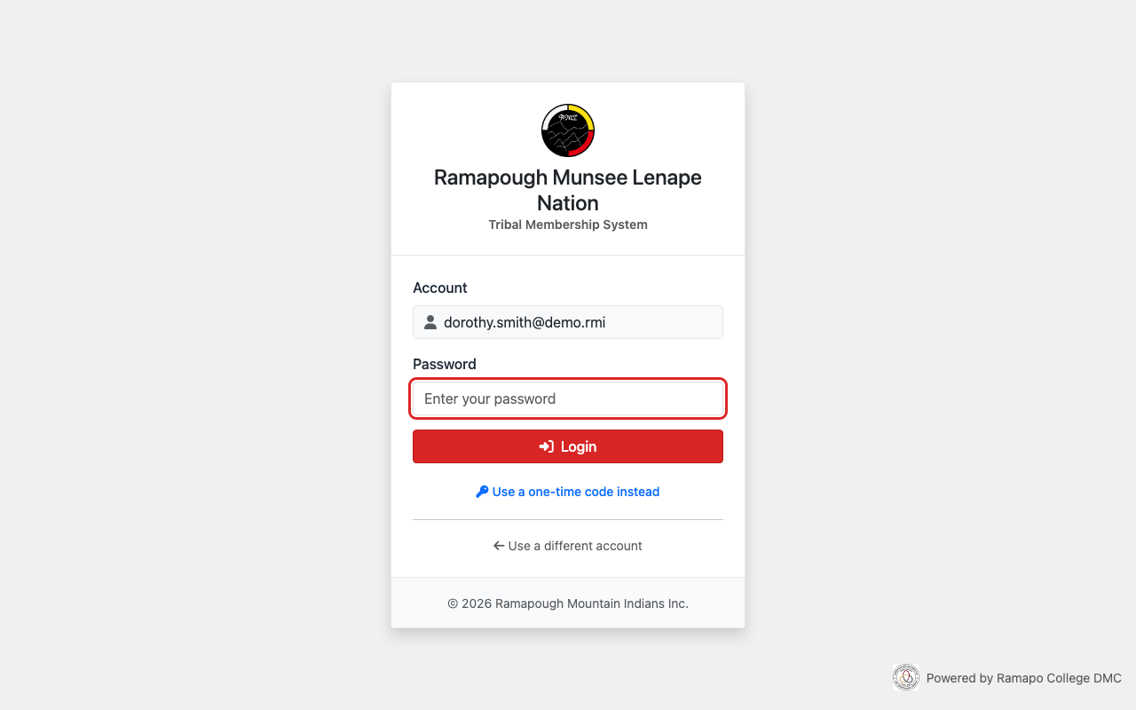 Password login page