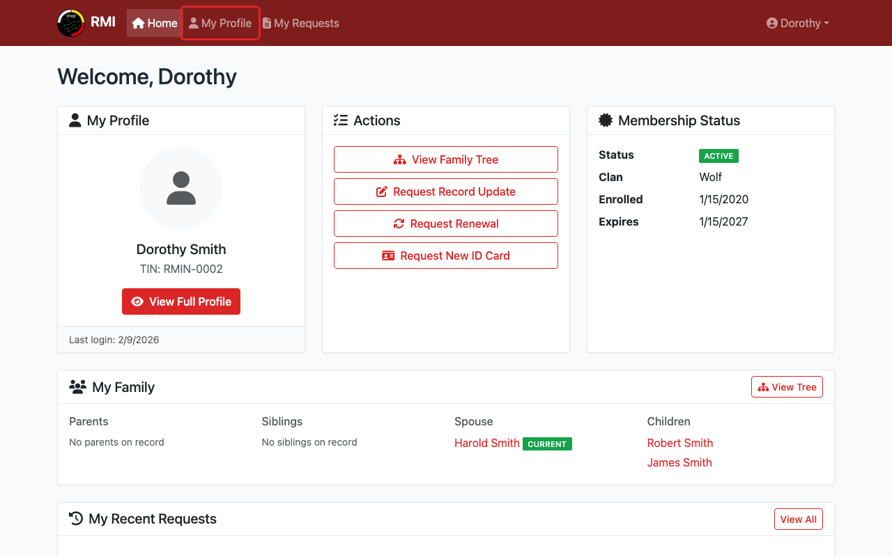 Navbar with My Profile link
